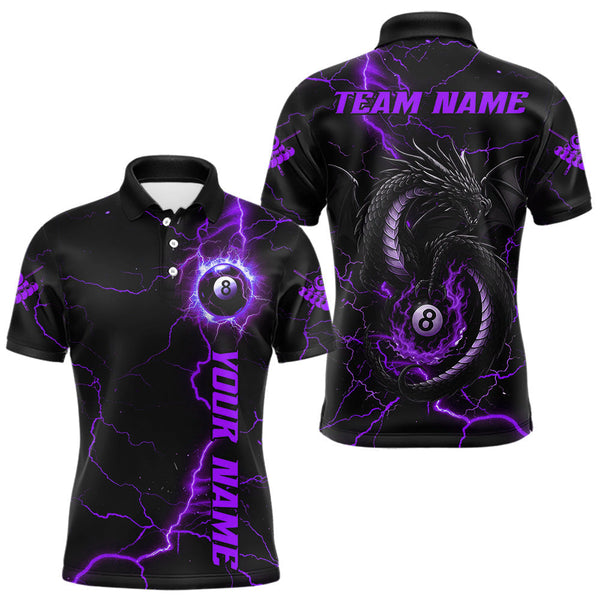 Maxcorners Black And Purple 8 Ball Thunder Lightning Custom Dragon Men's Billiard Shirt, Billiard Team Jersey MT1007