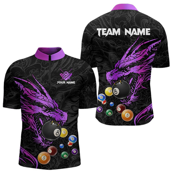 Maxcorners Personalized Purple Black Dragon Billiard Balls Pool Shirts For Men, Billiard League Team Jerseys
