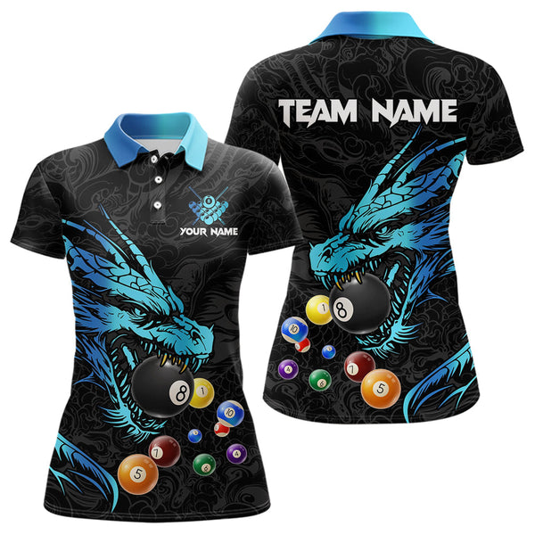 Maxcorners Personalized Black And Blue Dragon Billiard Balls Pool Shirts For Men, Billiard League Team Jersey