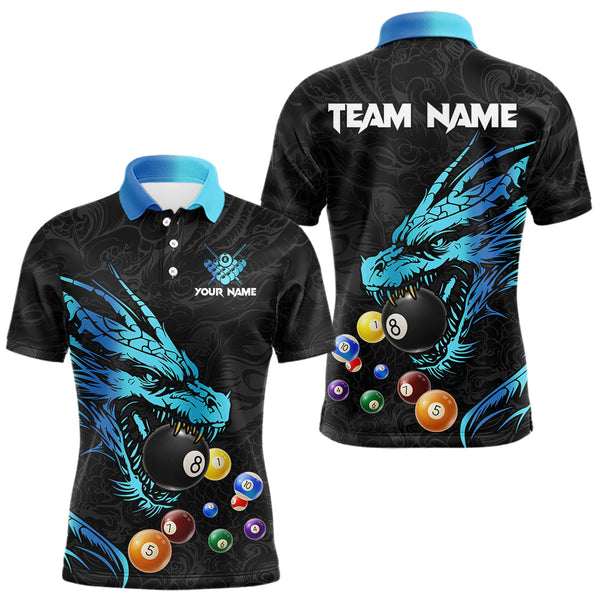 Maxcorners Personalized Black And Blue Dragon Billiard Balls Pool Shirts For Men, Billiard League Team Jersey