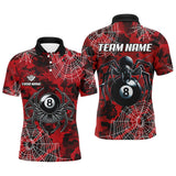 MaxCorners Billiard Red Camo Billiard Spider Cobweb Customized Name, Team Name 3D Polo Shirt For Men