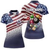 MaxCorners Billiard American Flag Customized Name, Team Name 3D Polo Shirt For Women