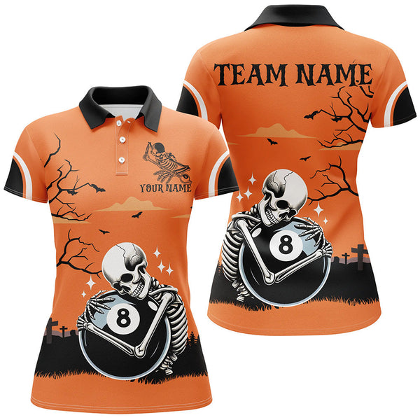 Maxcorners Funny Skeleton Hugging 8 Ball Pool Custom Orange Bowling Jersey Customized Name, Team Name 3D Shirt