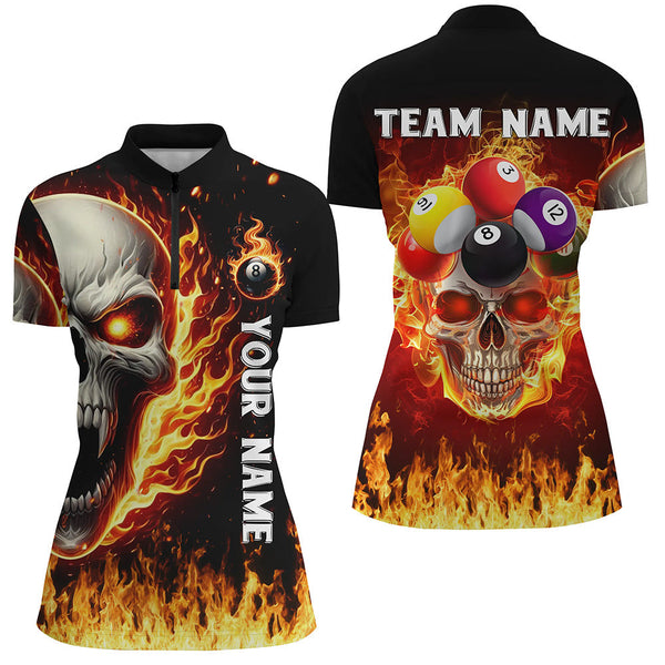 Maxcorners Fire Flame Skull Billiard Balls Custom 3D Printed Women Billiard Shirts Team League Billiard Jerseys