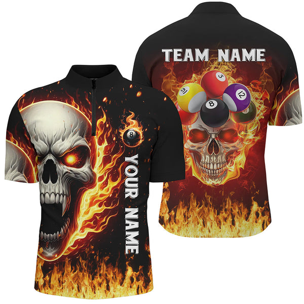 Maxcorners Fire Flame Skull Billiard Balls Custom 3D Printed Men Billiard Shirts Team League Billiard Jerseys