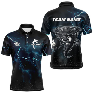 Maxcorners Blue Funny Tornado 8 Ball Pool Billiard Shirt For Men Custom Thunder Lightning Billiard Team Jersey LM0412