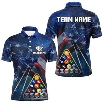 Maxcorners American Flag Blue Galaxy Billiard Shirt For Men Custom 8 Ball Pool Team Jersey Polo & 1/4 Zip LM0402