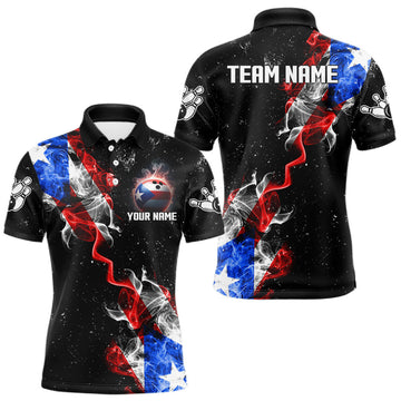 Maxcorners Personalize Puerto Rico Flag Smoke Bowling Shirt For Men Custom Patriotic Bowling Team Jersey