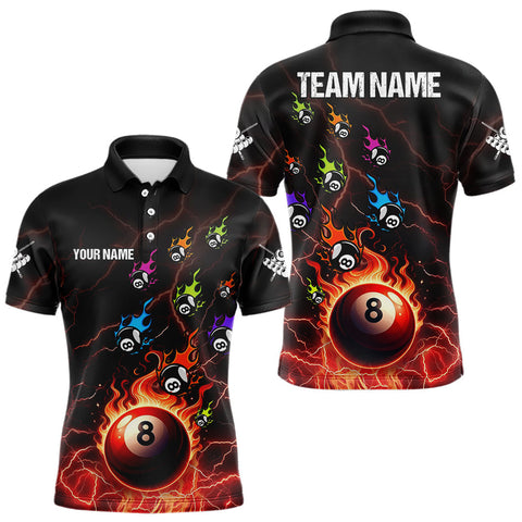 Maxcorners Personalized Funny Colorful Fire Flame 8 Ball Billiard Shirt For Men Custom Pool Team Jersey |Red LM0910