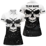 MaxCorners Billiard Grunge Black White Skull Customized Name, Team Name 3D Polo Shirt For Women