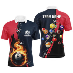 Maxcorners Billiards Red Navy 8 Ball Pool Flame Shirts Men And Women Billiard Polo & 1/4 Zip Shirts Billiard Team Jerseys