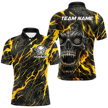 Maxcorners Black Yellow Skull Lightning Splash Darts Shirt For Men Custom Darts Jersey Team Polo & 1/4 Zip LM0602