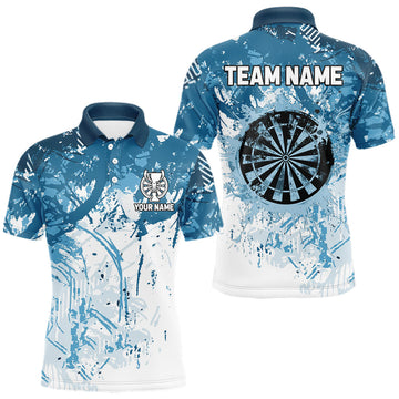 Maxcorners Personalized Blue Grunge Darts Jerseys For Men Custom Darts Team Shirts Polo & Quarter Zip LM0602