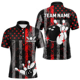 Maxcorners Red And Black Grunge American Flag Patriotic Bowling Shirts For Men Custom Bowling Team Jerseys