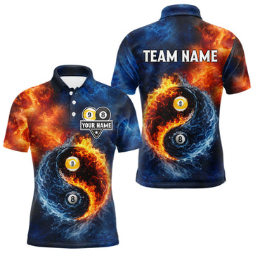Maxcorners Personalized Water And Fire 8 Ball & 9 Ball Billiard Shirt For Men, Pool Team Jersey Polo & 1/4 Zip LM0404