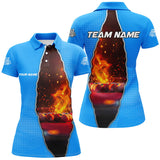 MaxCorners Billiard Balls Fire Blue Pattern Customized Name, Team Name 3D Polo Shirt For Women