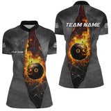 MaxCorners Billiard Grey 8 Ball Pool Fire Break Glass Customized Name, Team Name 3D Polo Shirt For Women