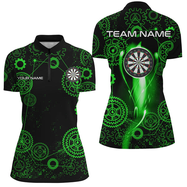 Maxcorners Green Darts Gearwheel Pattern Custom Dart Shirts For Women, Dart Jerseys Darts League Team Uniform