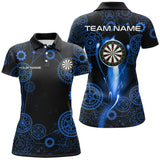 Maxcorners Blue Darts Gearwheel Pattern Custom Dart Shirts For Women, Dart Jerseys Darts League Team Uniform