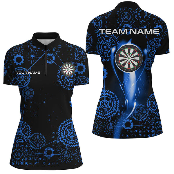 Maxcorners Blue Darts Gearwheel Pattern Custom Dart Shirts For Women, Dart Jerseys Darts League Team Uniform