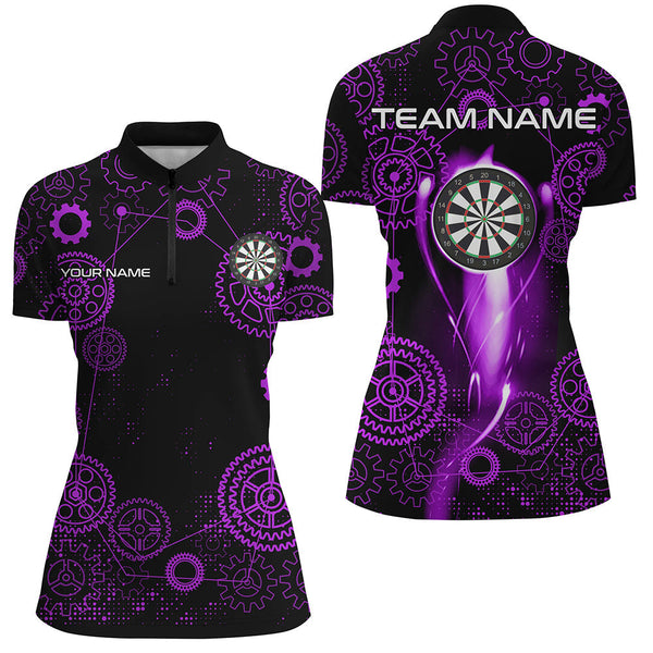 Maxcorners Purple Darts Gearwheel Pattern Custom Dart Shirts For Women, Dart Jerseys Darts League Team Uniform