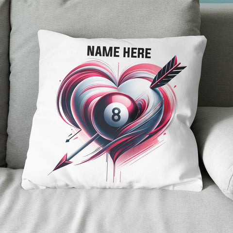 Maxcorners Pink 8 Ball Pool And Heart Custom White Pillow