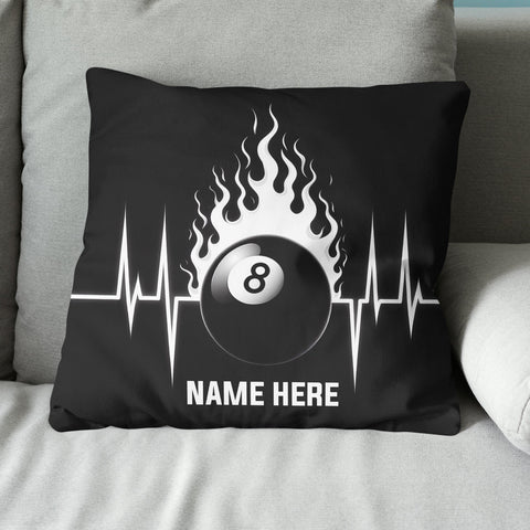 Maxcorners Funny Heartbeat Pulse 8 Ball Flame Custom Black Pillow