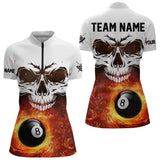 Maxcorners Personalized 3D 8 Ball Pool Fire Skull Billiard Shirts For Men Team League Billiard Jerseys |Orange