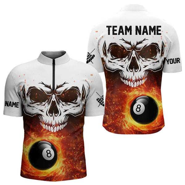 Maxcorners Personalized 3D 8 Ball Pool Fire Skull Billiard Shirts For Men Team League Billiard Jerseys |Orange