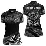 Maxcorners Black Grey Grunge Camo Darts Polo & Quarter Zip For Men Custom Retro Dartboard Team Darts Jerseys