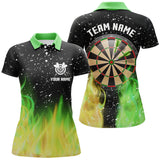 Maxcorners Green And Yellow Fire Dartboard Women Darts Polo Shirts Custom Dart Shirts For Team Dart Jerseys