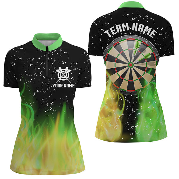 Maxcorners Green And Yellow Fire Dartboard Women Darts Polo Shirts Custom Dart Shirts For Team Dart Jerseys