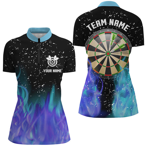 Maxcorners 3D Blue And Purple Fire Dartboard Women Darts Polo Shirts Custom Dart Shirts For Team Dart Jerseys