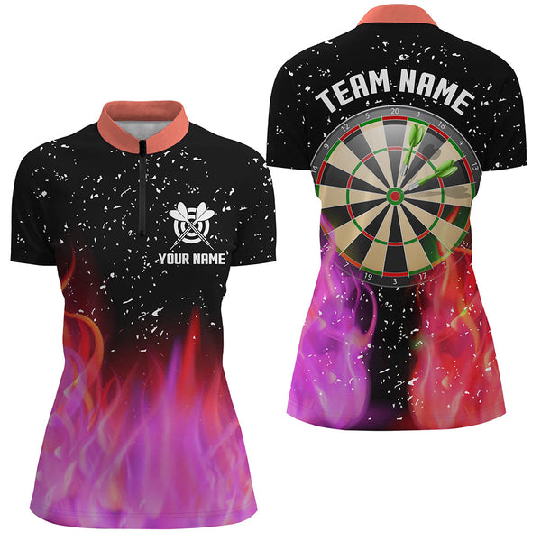 Maxcorners 3D Red And Pink Fire Dartboard Women Darts Polo Shirts Custom Dart Shirts For Team Dart Jerseys