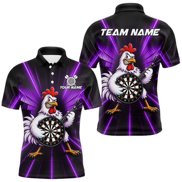 Maxcorners Purple Funny Chicken Playing Dartboard Guitar Custom Darts Shirts For Men, Darts Team Jersey LM0410