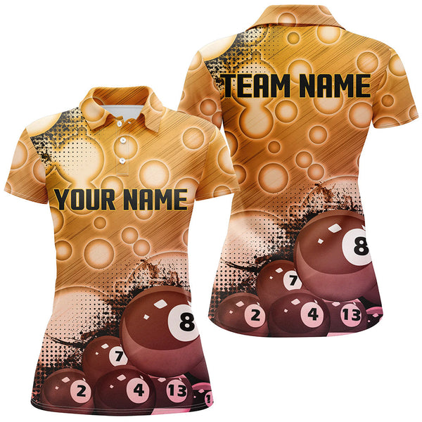 Maxcorners Custom Gold Billiard Balls 3D Pattern For Men Billiard Shirts Personalized 8 Ball Pool Polo Shirts