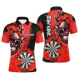 Maxcorners Red Funny Darts Flame Lion Custom Polo & Quarter-Zip, Personalized Men Dart Shirts Dart Jerseys