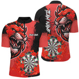 Maxcorners Red Funny Darts Flame Lion Custom Polo & Quarter-Zip, Personalized Men Dart Shirts Dart Jerseys