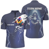 Maxcorners Billiard Skeleton Thunder Lighting Personalized Blue Men Polo Shirts, Billiards Jerseys Uniform