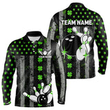Maxcorners Green Shamrock Grunge Us Flag Patriotic Bowling Shirts For Men And Women Custom St Patrick Day Bowling Jersey