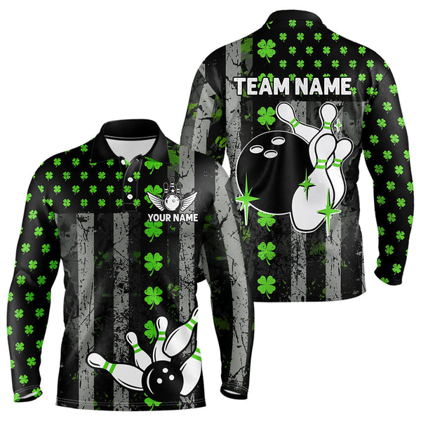 Maxcorners Green Shamrock Grunge Us Flag Patriotic Bowling Shirts For Men And Women Custom St Patrick Day Bowling Jersey