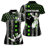 Maxcorners Green Shamrock Grunge Us Flag Patriotic Bowling Shirts For Men And Women Custom St Patrick Day Bowling Jersey