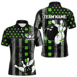 Maxcorners Green Shamrock Grunge Us Flag Patriotic Bowling Shirts For Men And Women Custom St Patrick Day Bowling Jersey