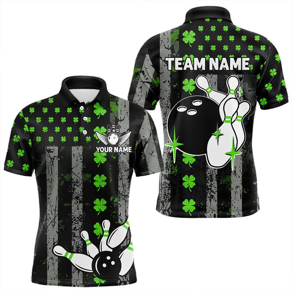 Maxcorners Green Shamrock Grunge Us Flag Patriotic Bowling Shirts For Men And Women Custom St Patrick Day Bowling Jersey