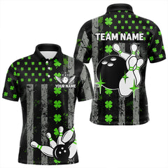 Maxcorners Green Shamrock Grunge Us Flag Patriotic Bowling Shirts For Men And Women Custom St Patrick Day Bowling Jersey