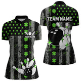Maxcorners Green Shamrock Grunge Us Flag Patriotic Bowling Shirts For Men And Women Custom St Patrick Day Bowling Jersey
