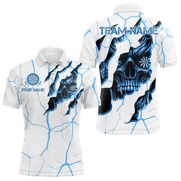 Maxcorners Personalized Skull White Blue Grunge Darts Polo & Quarter-Zip For Men Custom Dart Team Jerseys Lm0803