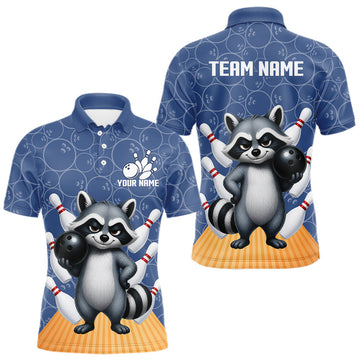 Maxcorners Funny Raccoon Navy Blue Bowling Polo & Quarter Zip Shirts For Men