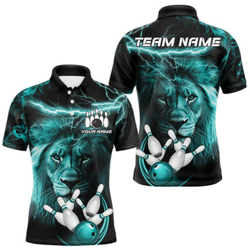 Maxcorners Personalized Turquoise Lightning Thunder Lion Bowling Shirts For Men Custom Bowling Team Jerseys