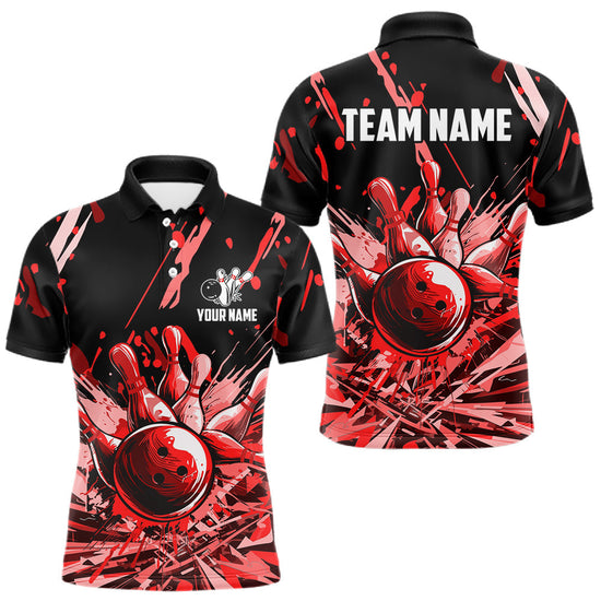 Maxcorners Red Bowling Jerseys Bowling Polo, 1/4 Zip Shirt For Men Custom Bowling Team Shirts For Bowlers